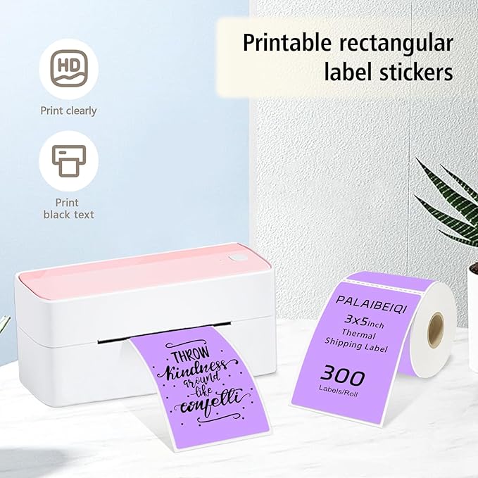 3x5 Inch Thermal Label Stickers,300Pcs Waterproof Rectangle Labels for Storage Bins,Moving Boxes,Address & Inventory Organization,Small Business Labeling,Light Purple