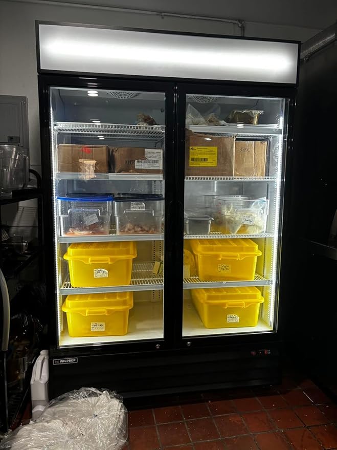 Commercial Beverage Refrigerator Display Fridge,Two Glass Door Upright Merchandiser Drink Cooler with LED Light Adjustable Shelves,46 Cu Ft,ETL Sanitation,(Wheels Not Included)