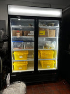 Commercial Beverage Refrigerator Display Fridge,Two Glass Door Upright Merchandiser Drink Cooler with LED Light Adjustable Shelves,46 Cu Ft,ETL Sanitation,(Wheels Not Included)