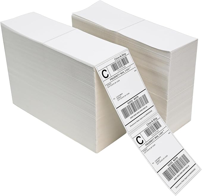 L LIKED 8000 Thermal Shipping Labels 4”x 6”in Fanfold, Permanent Adhesive, Perforated Line Labels Compatible with Direct Thermal Printings (2 Stacks, 4000 Labels/Stack)