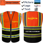 Custom Safety Vest with Logo Pockets High Visibility Reflective Vests Construction Security Workwear