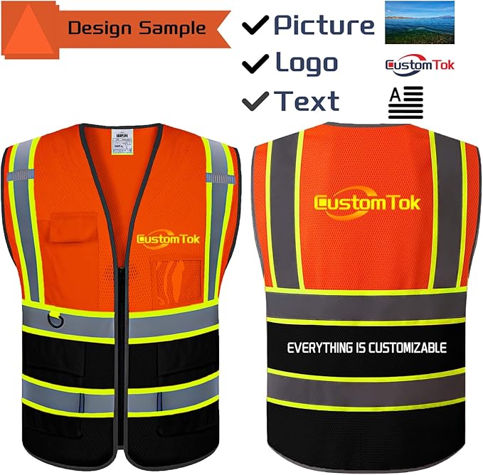 Custom Safety Vest with Logo Pockets High Visibility Reflective Vests Construction Security Workwear