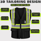 Safety Vest Customize Logo with 5 Pockets & Zipper Reflective High Visibility Vest Class 2 Outdoor Workwear