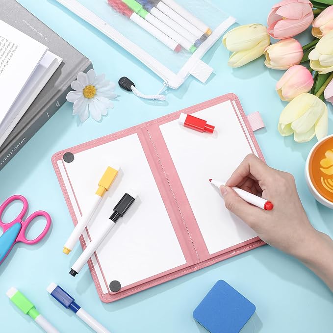 6 Sides Whiteboard Notebook Portable Whiteboard Dry Erase Notebook Portable Dry Erase Board Double Sided Folding Whiteboards White Board for Office Study Meeting(Pink,A6: 4.5"×6”)