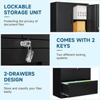 Metal File Cabinet with Drawer, Lockable Vertical Lateral Filing Storage Cabinet, File Cabinet with Storage Cabinet for Home Office, Legal/Letter/A4 Size Steel File Storage Cabinets, Black