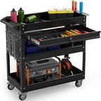 3 Tier Rolling Tool Cart on Wheels, 450 LBS Capacity Tool Cart with Drawers, Heavy Duty Rolling Utility Carts on Wheels, Rolling Tool Work Carts for Garage, Warehouse and Repair Shop,Black