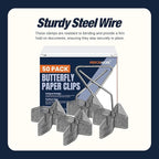 Performore Butterfly Paper Clips | 1.4mm Thick | 1.6 x 1.2 Inch | 50-Pack | Durable Metal Clips for Crafting & Sewing | Paper, Fabric & DIY Project Holders