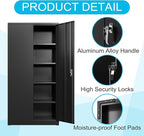 Black Iron Metal Lockable Storage Cabinet - Durable Home Office Garage Organizer for TV & Slim Storage - Secure Sideboard Locking Filing Pantry Tall Bathroom Floor Storage Cabinet with Lock
