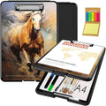 Clipboard with Storage,Office Supplies Nursing Clipboards Folder with Pen Holder Plastic Foldable Clip Board with Storage for Nurse Teacher,Galloping Horse