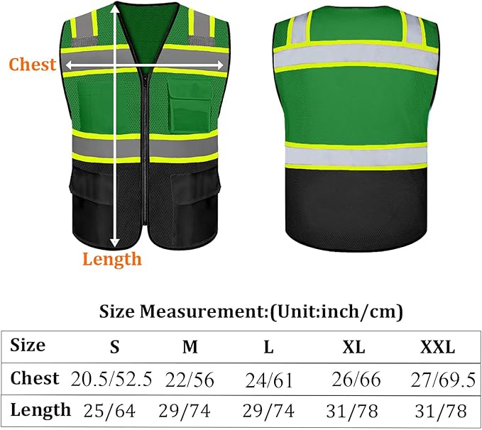 Safety Vest Customize Logo with 5 Pockets & Zipper Reflective High Visibility Vest Class 2 Outdoor Workwear