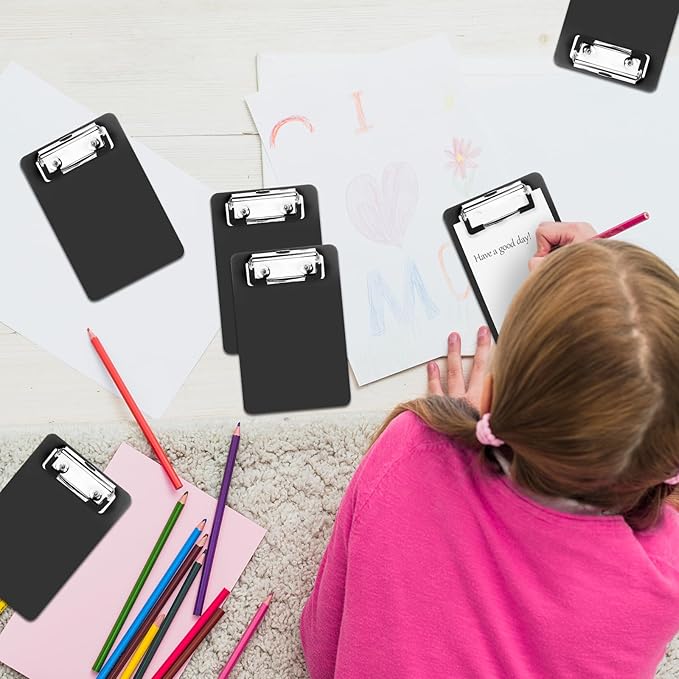 6 PCS MiNi Clipboard，Pretty Cute Small Clipboards 4×6 Inch A6 for Classrooms, Offices, Restaurants, Doctor Offices - (Black)