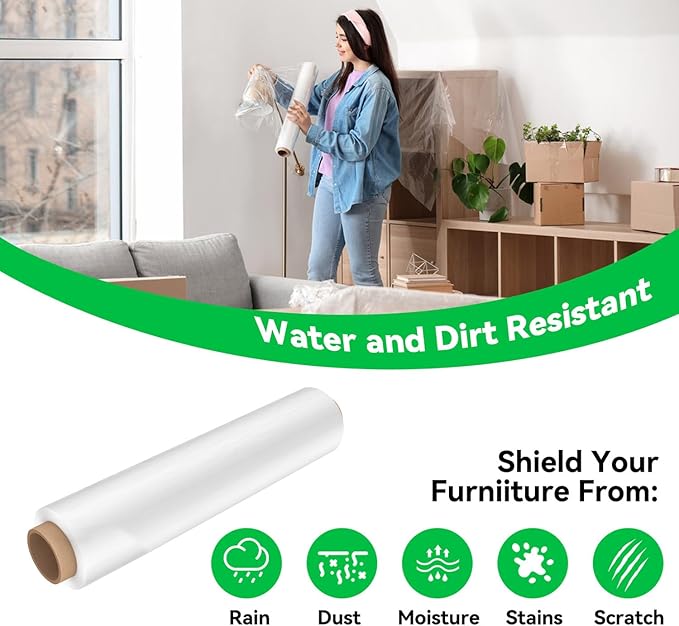 18 Inch Stretch Wrap Roll, Heavy Duty 1500ft Shrink Wrap Roll, Clear 80 Gauge Industrial Strength Stretch Film, Plastic Wrap for Pallet Wrapping Shipping Moving(4 Pack)