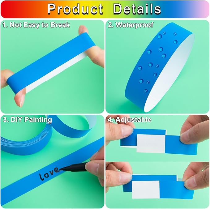 1200 Pcs Plastic Paper Wristbands for Events Neon Color Wrist Bands Concert Identification Wristbands Paper Bracelets Wristbands Party Hand Bands (Multicolor)