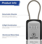 Iron Lock® Key Lock Box Portable with Cable Shackle – Small Waterproof Heavy-Duty Metal Safe with 4-Digit Combination for Spare Keys Outside on Door Knob, Fence, Pipe or Gate (Grey, Small)