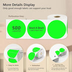3 X 3 Inch Round Thermal Labels Circle Color Coding Labels Printable Waterproof 500PCS Round Stickers Adhesive Writable for Home, Garage, DIY Sticker, Barcodes, Name Tag, Fluorescent Green