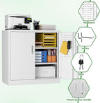 Metal Storage Cabinet with Lock, Lockable Metal Garage Cabinet with Pegboards and Hooks for Garage,Warehouse,Home,Office, Assembly Required,White