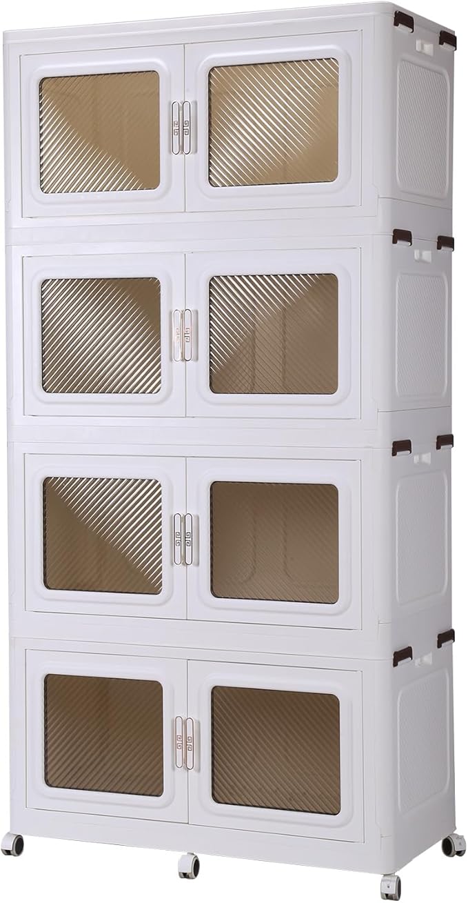 1200Qt Extra Large Stackable Storage Bin with Lid - 300Gal Heavy-Duty Plastic Collapsible Drawer with Wheels, Closet Storage Organizer for Clothes, Toys & Household Items, 4-Pack White