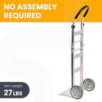 Fully Assembled Foldable Hand Truck with 8" Mold-On Rubber Wheels – Horizontal Loop Handle. 500 Lb. Capacity Dolly for Travel, Moving and Office Use | 14 X 7.5 Extruded Aluminum Nose Plate