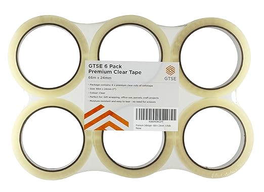 GTSE Premium Clear Tape, 1 inch x 217 feet, Strong Transparent Gift Wrap Tape for Home, Office, 6 Rolls, 3" Core