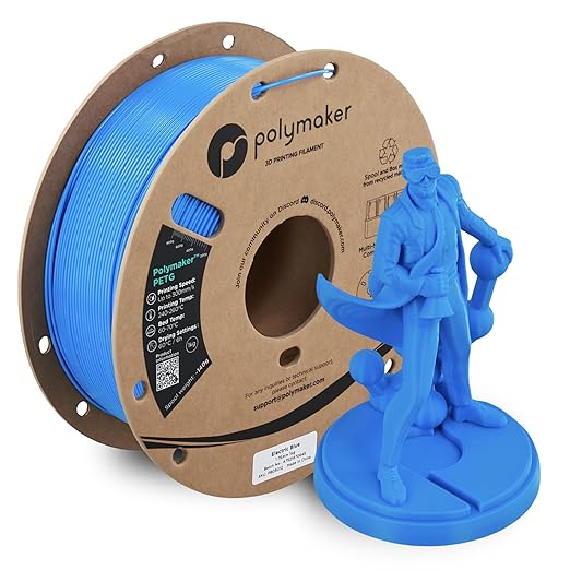 Polymaker PETG Electric Blue 3D Printer Filament 1.75mm 1kg, High Speed PETG up to 300mm/s, High Strength New Formula, Excellent Layer Adhesion, Warp Free, Compatible with Most 3D Printers