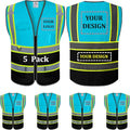 BeautyWill 5 Pack Custom Mesh Safety Vest Customized Logo Class2 High Visibility Reflective Vest with Pockets Construction workwear（Blue Black，4XL ）