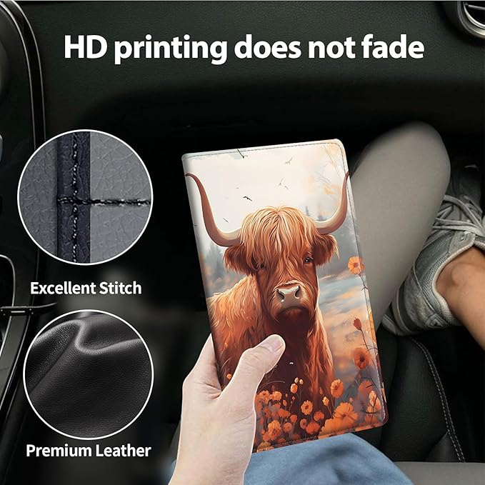 Car Registration and Insurance Holder, Leather Car Glove Box Organizer, Cool Car Accessories for ID, Driver's License Cards & Essential Document,business cards,Men&Women,Cow Sunflowers
