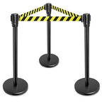 New Star Foodservice 1028911 Stanchions, 36-Inch Height, 6.5-Foot Retractable Belt, Set of 2, Hazard Belt Pattern