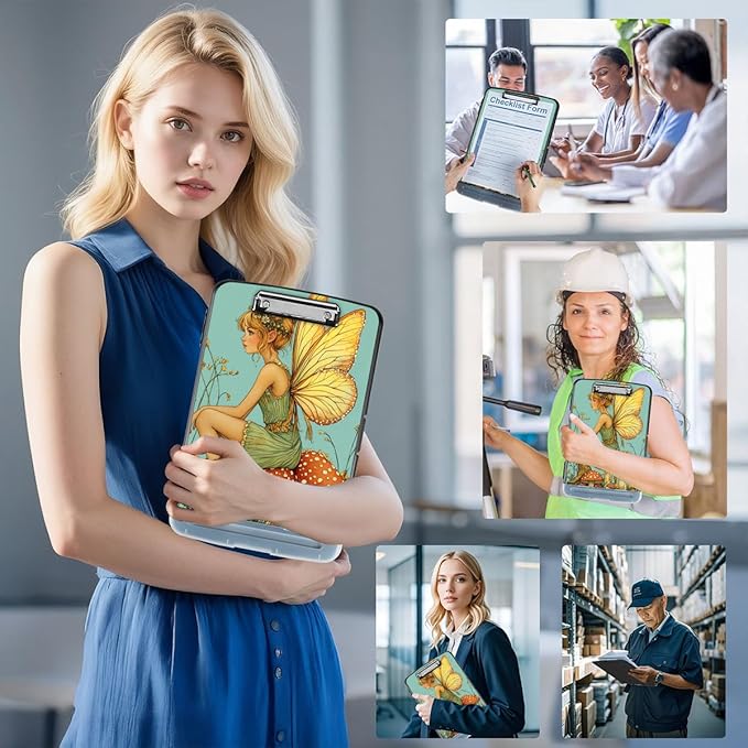 Clipboard with Storage Box & Pen Holder,Heavy Duty Clip Boards 8.5x11 for Nursing,High Capacity,School & Office Supplies,Fairy Mushroom Garden