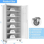 Garage Storage Cabinet with Wheels & Pegboard, 71" H x 34" W x 18" D Locking Metal Storage Cabinet with 2 Doors and 5 Adjustable Shelves for Garage Workshop Home, White, Assembly Required