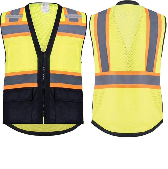 ProtectX 6 Pockets High Visibility Safety Vest for Men Women Class 2 Reflective Hi Vis Work Construction Vest