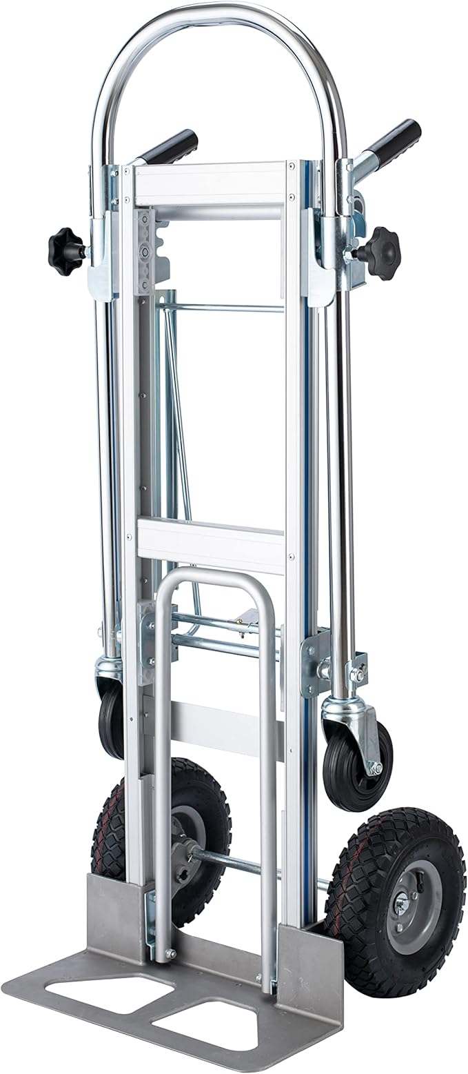 LEADALLWAY 3-in-1 Aluminum Convertible Hand Truck, Heavy Duty Folding Dolly Cart Pneumatic & Solid Wheels for Moving, Warehouse, Delivery, Home Use,770lbs Capacity