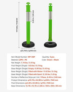 VEVOR 3 Pack Traffic Delineator Posts, 48 inches Traffic Safety Cones with Fillable Base and Reflective Strips, Heavy Duty Delineator Posts for Construction Site, Parking Lot, Crowd Control, Green