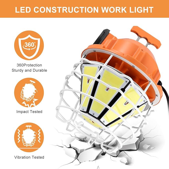 NS LED Temporary Work Light 250W Construction Lights 37500 Lumens, Linkable IP68 5000K Portable Hanging Jobsite Lighting with 16FT Cord for Indoor and Outdoor Area Lighting
