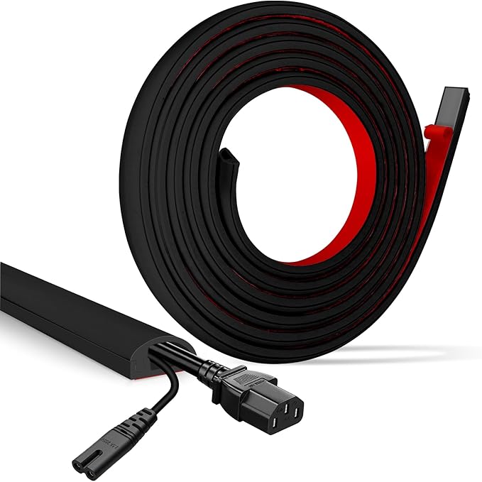 Floor Cable Cover, Low Profile Cable Hider for Wires, Self Adhesive Cord Hider for Wall, Cord Covers Wall Mounted Tv, for Offices, Gym, Exhibitions(Black, 10 Feet)