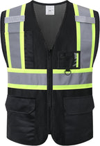 Reflective Safety Vest for Men Women with Multiple Pockets Mesh High Visibility Vest Hi Vis Construction Work Vest,Meets ANSI/ISEA Standards(EK1-178-Black-XL)