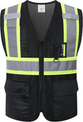 Reflective Safety Vest for Men Women with Multiple Pockets Mesh High Visibility Vest Hi Vis Construction Work Vest,Meets ANSI/ISEA Standards(EK1-178-Black-2XL)