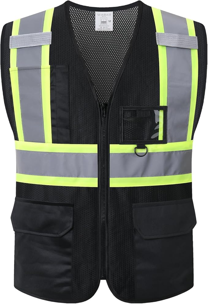 Reflective Safety Vest for Men Women with Multiple Pockets Mesh High Visibility Vest Hi Vis Construction Work Vest,Meets ANSI/ISEA Standards(EK1-178-Black-2XL)