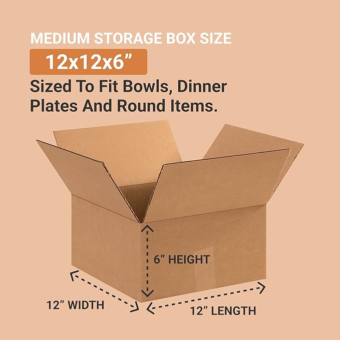 AVIDITI Shipping Boxes Flat 12"L x 12"W x 6"H, 25-Pack | Corrugated Cardboard Box for Packing, Moving and Storage