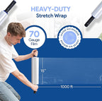 International Plastics Co. 70 Gauge 15" Plastic Stretch Film/Wrap with Extended Handles 1000ft Clear Moving Industrial Packing Heavy Duty Shrink Cling Durable Furniture (Extended Handles, 2 Pack)