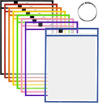 BEVTEE Dry Erase Pocket Sleeves with 1 Ring, 10x14 Inch Clear Plastic Paper Sleeves, Heavy Duty Ticket Holder Pockets, Reusable Sheet Protectors, Teaching Supplies for Classroom Elementary, Pack of 8