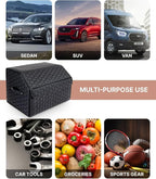 Owleys Cargo Organizer 17.7" - Compact Storage Totes With Lids For SUV, Sedan Or Truck - Durable Car Crate For Travel Essentials - Unique Gifts For Dad (Black 17.7)