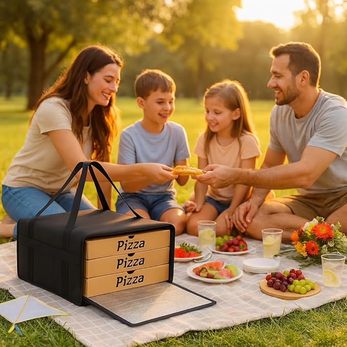 Bodaon Pizza Bags for Delivery 16" x 16" x 6" – Compact Pizza Bag Holds Up to 3 Boxes, Foldable Thermal Carrier Cooler for Delivery Drivers