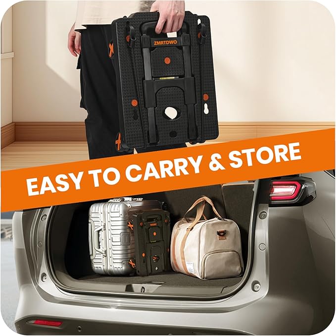 Folding Hand Truck, Dolly Cart with 4 Wheels & 2 Elastic Ropes, Adjustable Handle Foldable Dolly, Lightweight Portable Hand Cart for Luggage, Travel, Shopping, Moving, Airport, Office