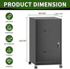 2 Drawer Mobile File Cabinet, Metal Under Desk Filing Cabinet with Lock and Wheels, Home Office Rolling File Cabinet for Legal/Letter Hanging File Folders, Un-Assembled, Black