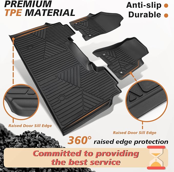 TripleAliners Floor Mats All Weather Liner Compatible with 2019-2026 RAM 1500 Crew Cab Accessories 1st & 2nd Row Floor Liners TPE Heavy Duty Custom Fit Car Mats (Not for Classic)