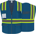 Security Vest for Security Guard, Safety Vest with Pockets, Reflective Work Wear with Zipper, High Visibility apparel, ANSI Compliant, Blue, XL