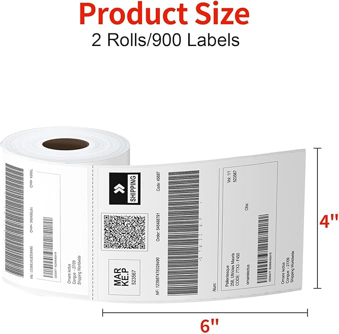 Direct Thermal Labels 4x6-450 Labels/Roll, Thermal Shipping Labels for Zebra 2844 ZP-450 ZP-500 ZP-505, 2 Rolls, 900 Labels(NOT for DYMO)