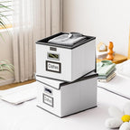 Huolewa Portable Leather File Organizer Boxes with Lids, Collapsible File Folder Organizer Boxes, Decorative Small Filing File Cabinet for Home/Office, Easily Store Documents/Hanging File Folders