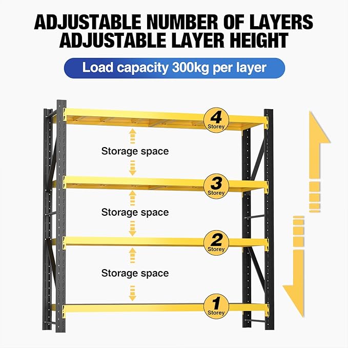 torage Shelves,Garage Shelving Heavy Duty Metal Adjustable Garage Shelves, Shelving Units Industrial Shelving for Warehouse (Yellow and Black, W31.5*D19.7*H63)