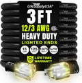 3ft Outdoor/Indoor Extension Cord 12/3 Gauge Extra Heavy Duty 3 Prong SJTW, Waterproof, ETL Listed, Flexible Cold-Resistant Long Power Cord,15A 125V 1875W, Black by LifeSupplyUSA